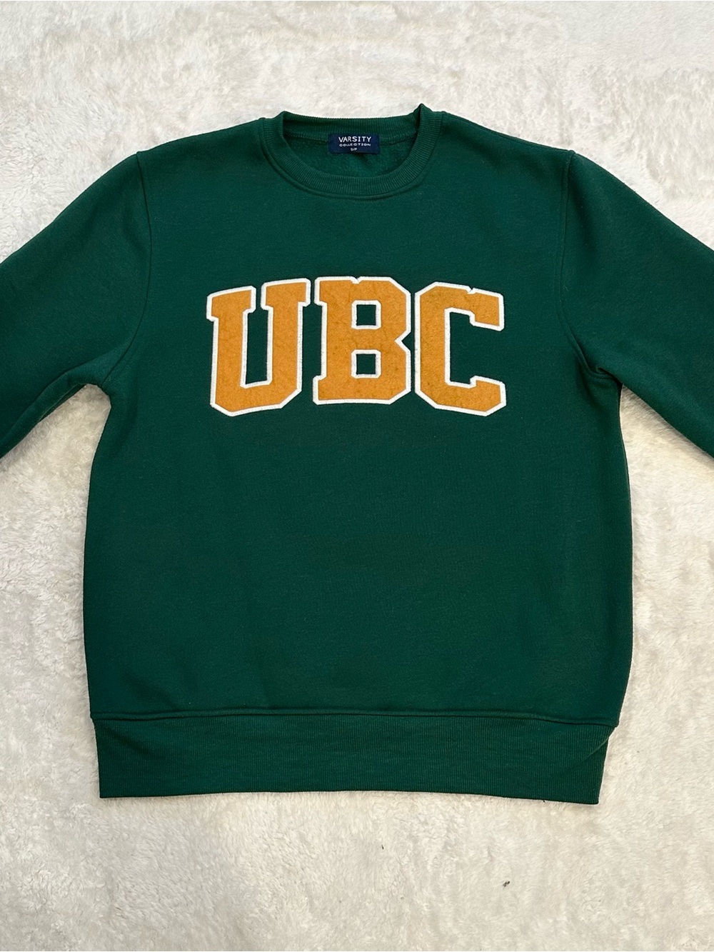 Varsity Green Crewneck Sweater with Gold UBC Applique